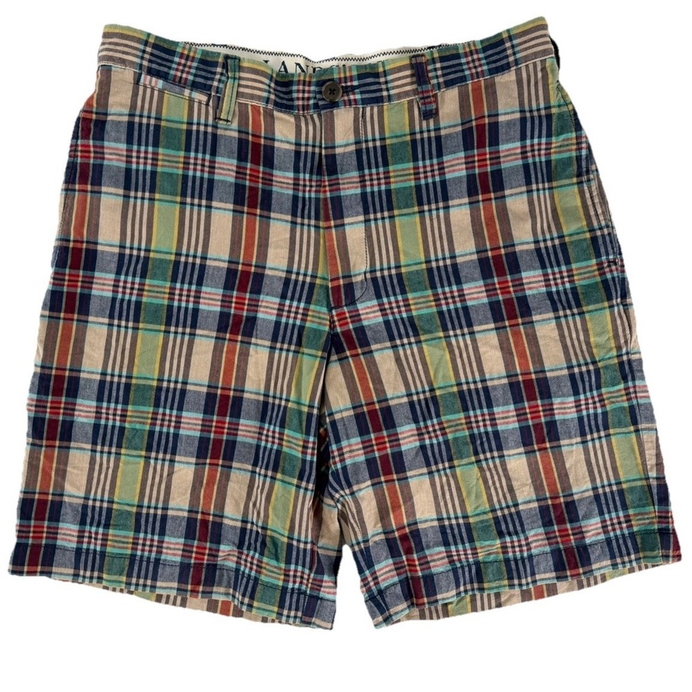 Lands End Men's Size 32 Traditional Fit Preppy Plaid Flat Front Shorts Classic